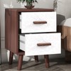 Wood Bedside Table Square End Table with 2 Drawers Adorned with Embossed Patterns, Solid Wood Legs and Handles for Bedroom, Living Room - 2 of 4