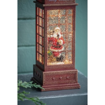 YOOCOZZ Dreamy Christmas Ornaments Decoration - 4x4x10"H Xmas Lighted Water Spinning Phone Booth, With Santa On Phone, 3*AA Batteries Required