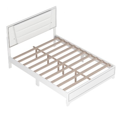 TiramisuBest Queen Size PU Upholstered Bed - White PU Design