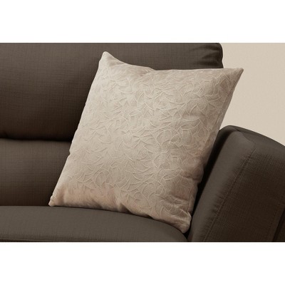 Beige Floral Velvet 18" Square Decorative Throw Pillow