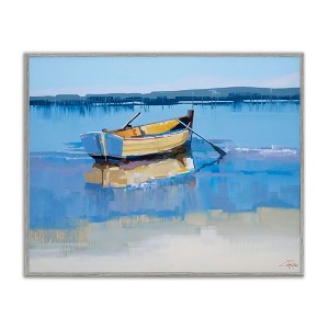 Stupell Industries Row Boat on Blue Coastal Shore Beach Landscape Framed Giclee Art - 1 of 4
