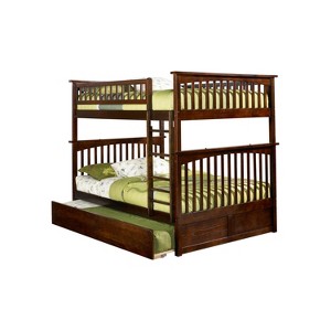 Bunk Bed Full Over Full with Trundle - Solid Wood Bunk Beds for Kids - Space Saving Design - 1 of 4