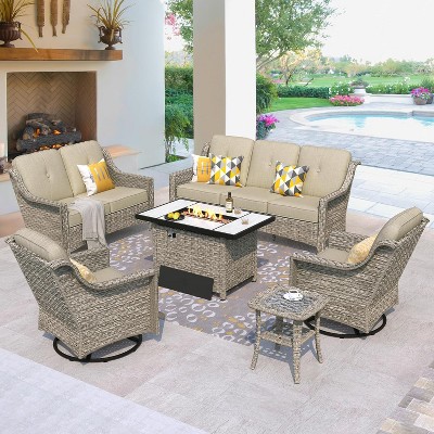 XIZZI All Weather Rattan Conversation Set, Wicker Furniture Sofa Set 3-Seat Couch with Cushion, Outside Rattan Sofa Set for Garden Backyard