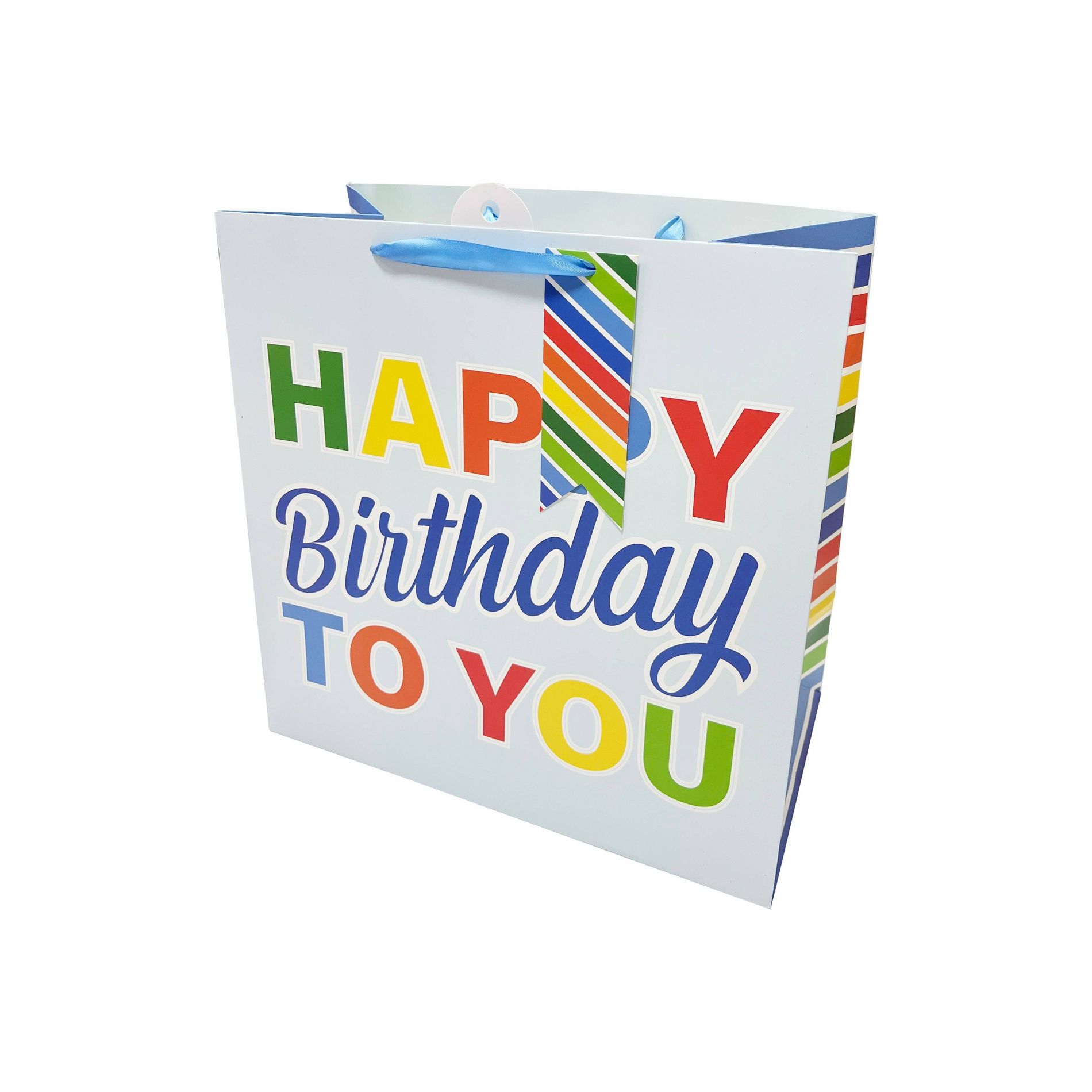 Bows And Sparkles Large Square 'Happy Birthday To You' Birthday Gift Bag with Tag Blue