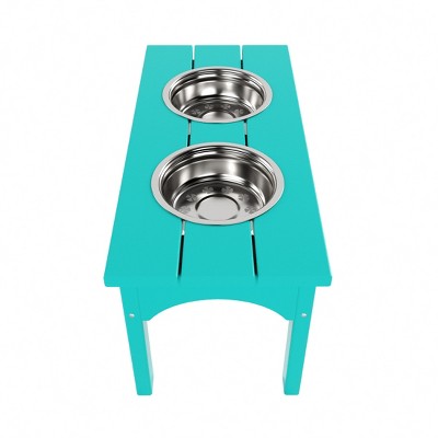 Turquoise Elevated Pet Feeder with Stainless Steel Bowls