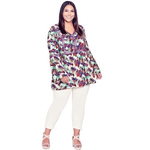 Avenue Women's Plus Size Boho Bell Sleeve Tier Sharkbite Hem Top - 1 of 4