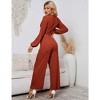 Womens Textured Co-ord Sets Tie Front/Side Crop Tops Tops with Palazzo Pants Knot Tie Trousers Sets Long Sleeve Lounge Sets - 2 of 4