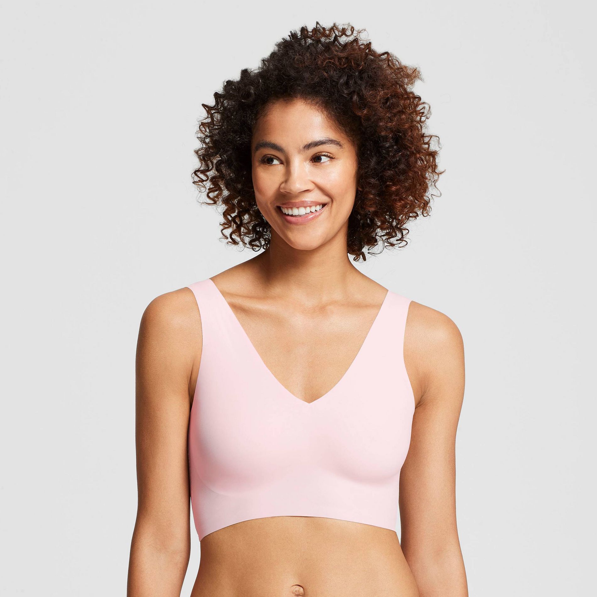 True & Co. True Everybody Women's V Neck Bra - Pale Pink M: Knit, Solid, Medium, Pullover, Wide Straps
