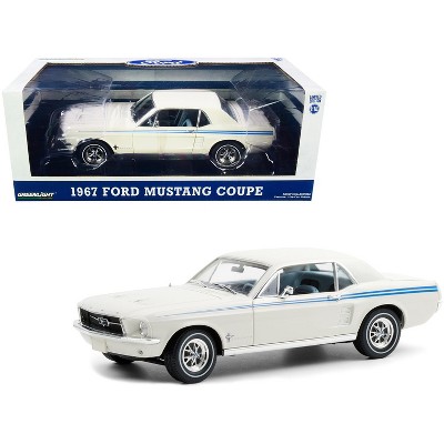 1967 Ford Mustang Coupe Wimbledon White w/Scotchlite Blue Stripes "Indy Pacesetter Special" 1/18 Diecast Model Car by Greenlight