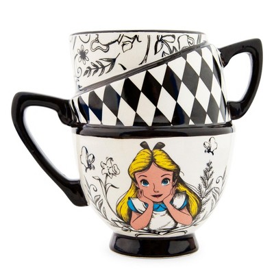 Silver Buffalo Disney Alice in Wonderland Monochrome Stacked Teacups  Sculpted Ceramic Mug