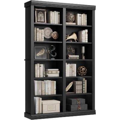 6 Tier Bookcase with 12 Cubbies, Farmhouse Wide Bookcase Wooden Book Shelf for Living Room Apartment Office