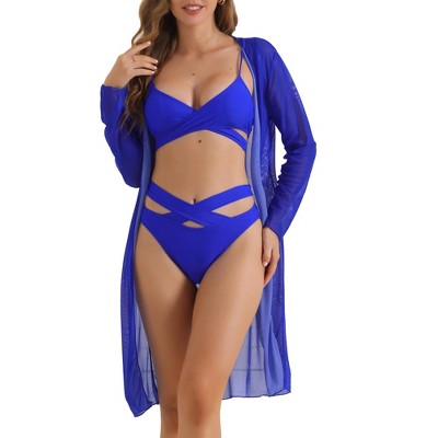 INSPIRE CHIC Women's Cut Out Criss Cross Adjustable Spaghetti Straps Triangle Bottoms Swimwear Bathing Bikini Sets 3 Pieces