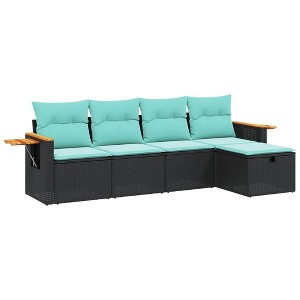 vidaXL 5-Piece Patio Sofa Set with Cushions - Black PE Rattan, Modular Outdoor Furniture for Garden, Patio, Deck - 1 of 4