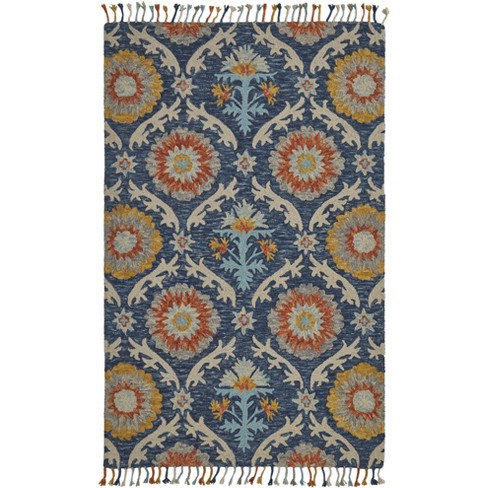 Feizy Area Rugs Abelia Moroccan Floral and Botanical, Blue/Yellow/Orange,  8' x 8' Round Rug