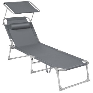 Folding Sun Lounger Chair with Adjustable Canopy & Backrest, 330 lb Capacity Portable Pool Chaise for Outdoor Garden, Dark Gray - 1 of 4
