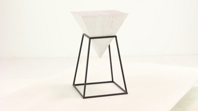 Triangular Wood and Metal Accent Table with White Top