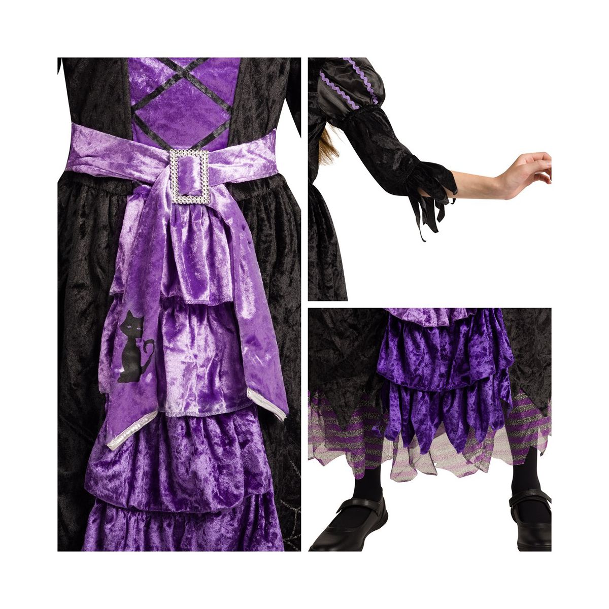 Joyfy Halloween Fairytale Witch Costume for Girls – Deluxe Set with Broom, Hat & Dress (Magic-Themed!) - thumbnail 6