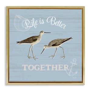Stupell Industries Better Together Coastal Sandpipers Floating Frame Canvas Art, Gold, 25" x 25" - 1 of 4