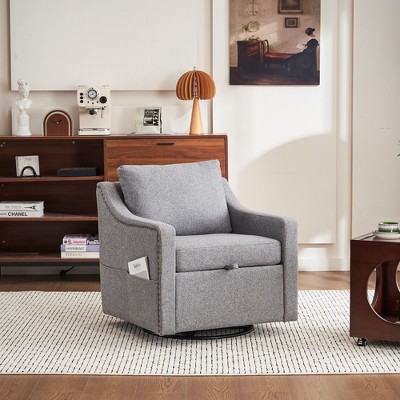 Teddy Fabric 360° Swivel Accent Chair Upholstered with One Back Pillow, Armrests featuring Rivet Craftsmanship, Single Sofa Chair with High Backrest