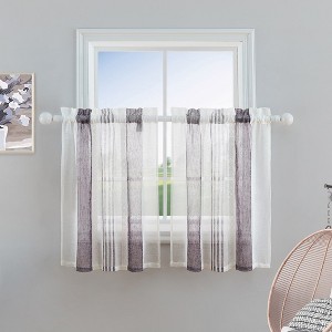Vertical Striped Linen Textured Semi Sheer Farmhouse Curtains - 1 of 4