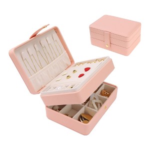 Unique Bargains 2 Layer Women Girls Teen Birthday Gifts PU Leather Jewelry Organizer Case with Removable Drawer - 1 of 4