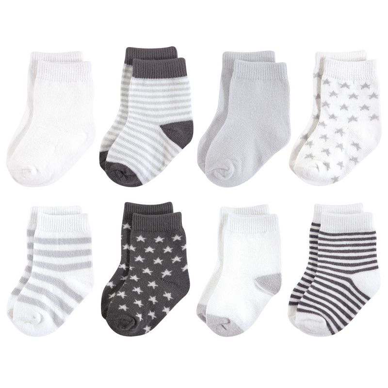 Touched by Nature Baby Unisex Organic Cotton Socks, Charcoal Stars, 1 of 3