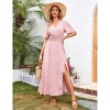 Women's V-neck Ruffle Shortsleeve Waist Tie Floral Print Dress Maxi Dress - 2 of 4