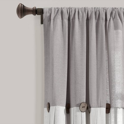 Gray and Off-White Linen Button Window Curtain Panel