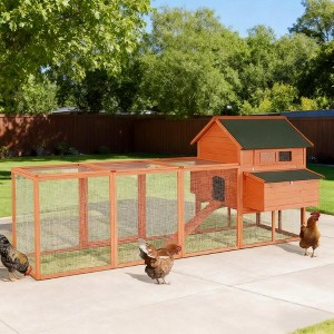 ORRD Portable Chicken Coop with Wheels & Nesting Box, Mobile Wooden Hen House with Outdoor Run for Backyard Poultry, Natural - 1 of 4
