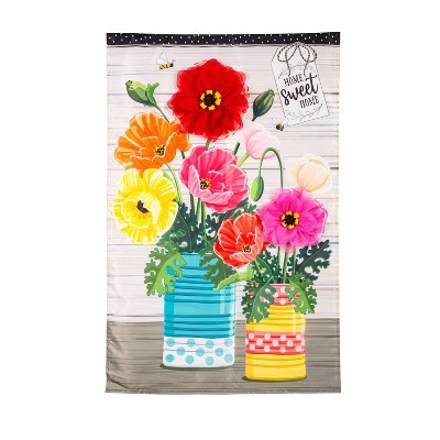 Colorful Poppies and Painted Cans Applique House Flag