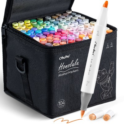 Ohuhu Alcohol Markers Brush Tip- 104-color Double Tipped Alcohol Based Art Marker Set - Honolulu of Ohuhu Markers- Dual Tip Brush & Chisel- Refillable