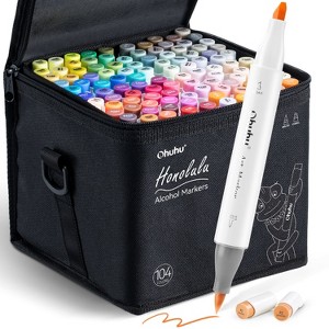Ohuhu Alcohol Markers Brush Tip- 104-color Double Tipped Alcohol Based Art Marker Set - Honolulu of Ohuhu Markers- Dual Tip Brush & Chisel- Refillable - 1 of 4