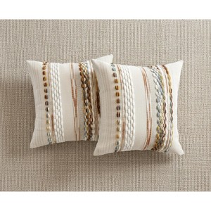 LISM 18x18 Inch Boho Chenille Tufted Pillowcase,Decorative Striped Square Pillow Covers Set of 2 - 1 of 4
