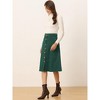 Allegra K Women's High Waist Solid Button Front A-Line Belted Corduroy Midi Skirt - 3 of 4