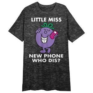 Mr. Men And Little Miss Meme Little Miss New Phone Crew Neck Short Sleeve Charcoal Heather Women's Night Shirt - 1 of 2