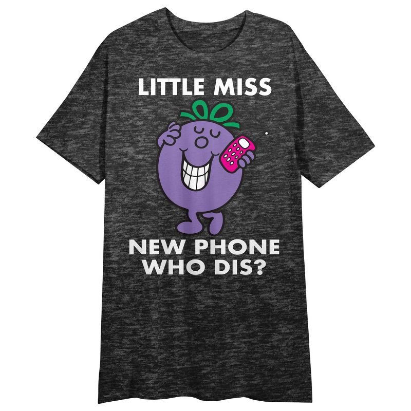 Mr. Men And Little Miss Meme Little Miss New Phone Crew Neck Short Sleeve Charcoal Heather Women's Night Shirt, 1 of 3