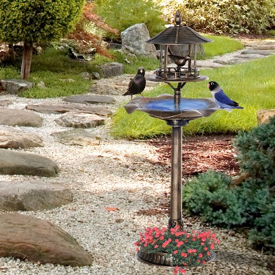 VisioGear Bird Baths, 3-In-1 Bird Bath Outdoor Decor with Base, Outdoor Bird Baths with Large Space, Bronze, 19.75"*19.75"*44.5"