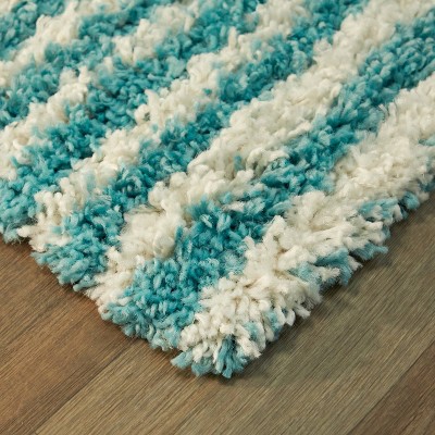 Teal Stripe Rectangular Shag Rug for Kids 5' x 7'