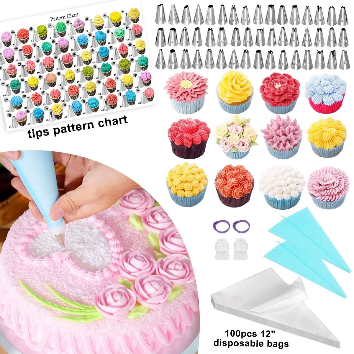 LotFancy Cake Decorating Kit, Cake Baking Supplies Set with Rotating Turntable, 3 Springform Pans - thumbnail 4