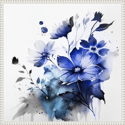 Blue Spring Floral Abstract Canvas Print with White Frame