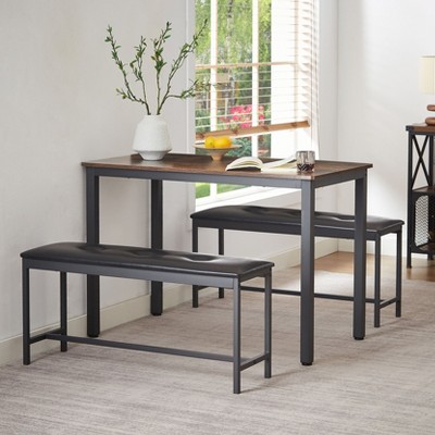 NicBex Dining Table Set for 4 Dining Room Table Set Bar Table with 2 Dining Benches Counter Height Dining Table Set for Dining Room