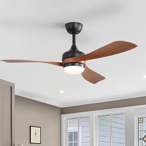 Wanze of Ocean 52 in. Modern Indoor Black 6-Speed Brown Blades 3-Size Downrod Mount Ceiling Fan with 3-Color Dimmable LED Light - 1 of 4