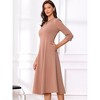 INSPIRE CHIC Women's Elegant Split Neck Side Zipper Pockets 3/4 Sleeve Work A-Line Dress - 2 of 4