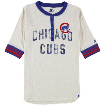 STARTER Womens Chicago Cubs Historic Henley Shirt, Beige, Medium