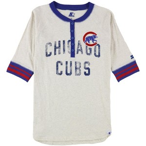 STARTER Womens Chicago Cubs Historic Henley Shirt, Beige, Medium - 1 of 2