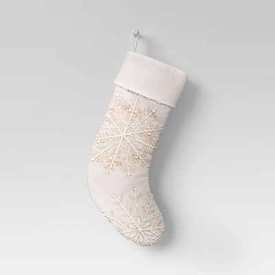 Image of 20" Embroidered Metallic Snowflakes Christmas Stocking Cream - Wondershop™