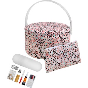 Singer LG Round Sew Basket Leopard Rosette Print with Matching Zipper Pouch and Sew Kit - 1 of 4