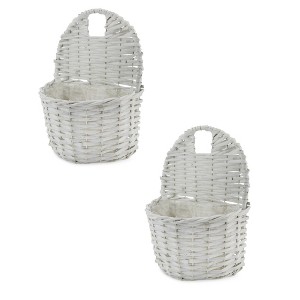 AuldHome Design Wall Hanging Pocket Baskets, Rustic Farmhouse Decor Wicker Painted Baskets - 1 of 4