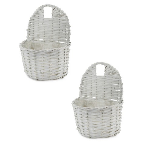 AuldHome Design Wall Hanging Pocket Baskets, Rustic Farmhouse Decor Wicker Painted Baskets - image 1 of 4