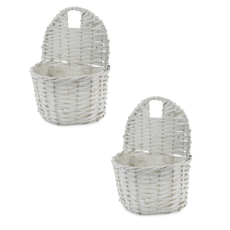 AuldHome Design Wall Hanging Pocket Baskets, Rustic Farmhouse Decor Wicker Painted Baskets, 1 of 7